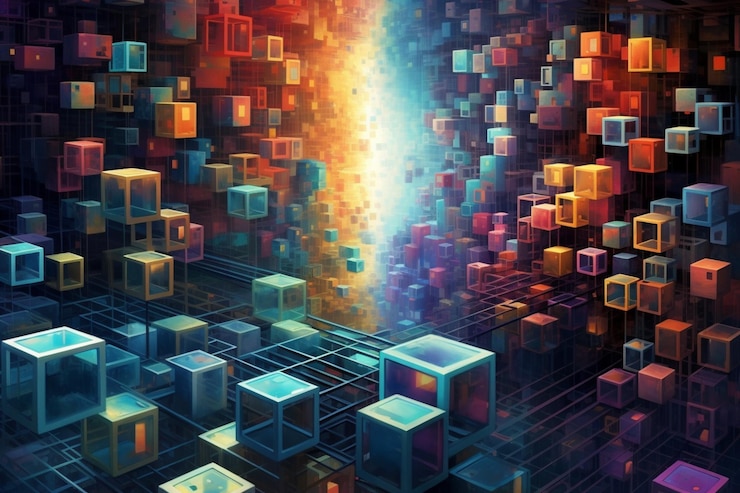 Abstract visualization of a blockchain network as a distributed ledger